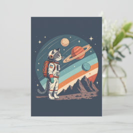 Retro Cat Astronaut Cosmic Space Illustration Julkort
