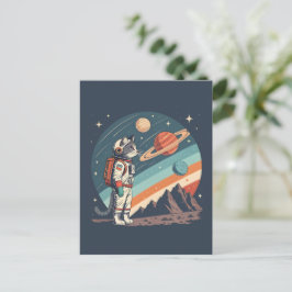 Retro Cat Astronaut Cosmic Space Illustration Vykort