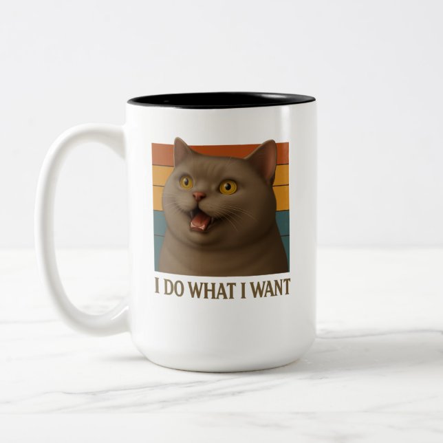 Retro Cat Attityd Två-Tonad Mugg (Vänster)