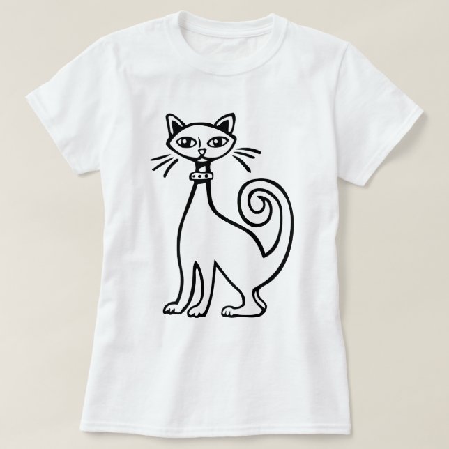 Retro Cat - Black and White T Shirt (Design framsida)