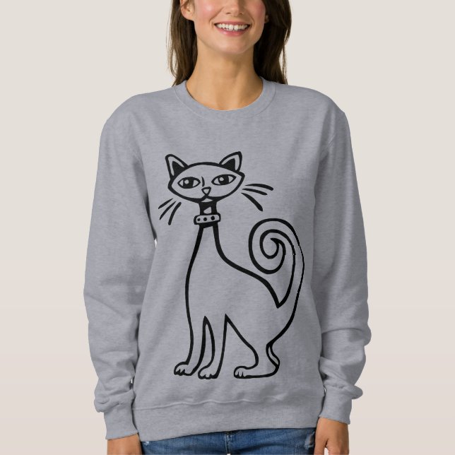 Retro Cat - Black and White T Shirt (Framsida)