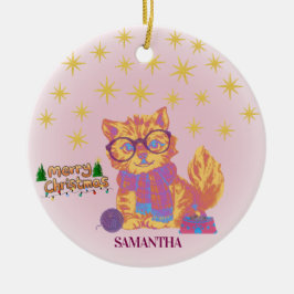 Retro Cat Ceramic Christmas Ornament