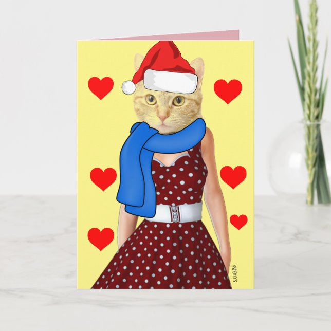 RETRO CAT CHRISTMAS BEST FRIEND CHRISTMAS CARD HELGKORT (Framsida)
