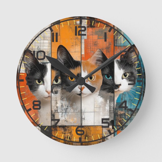 Retro Cat Clock, Kat Clock, Retro Rund Klocka (Framsida)
