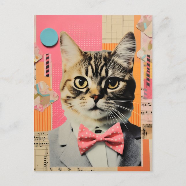 Retro Cat Collage Vykort (Framsida)