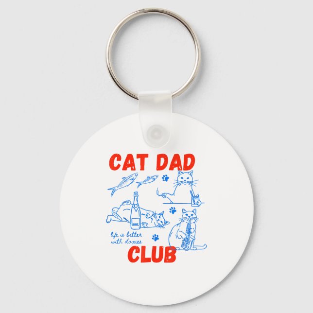 Retro Cat Dad Club Life Is Better With Cats Funny  Nyckelring (Framsida)