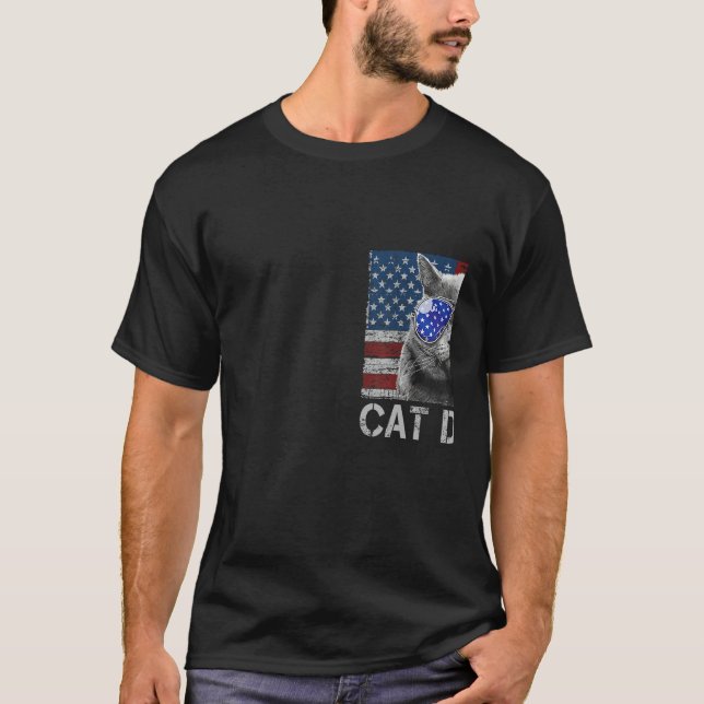 Retro Cat Daddy USA Flag Cat Retro Cat Sunglasses  T Shirt (Framsida)