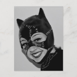 RETRO CAT DAM LEATHER MASK POSTCARD VYKORT