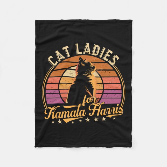 Retro Cat Dam röstar Kamala Harris 2024 President Fleecefilt (Framsidan)