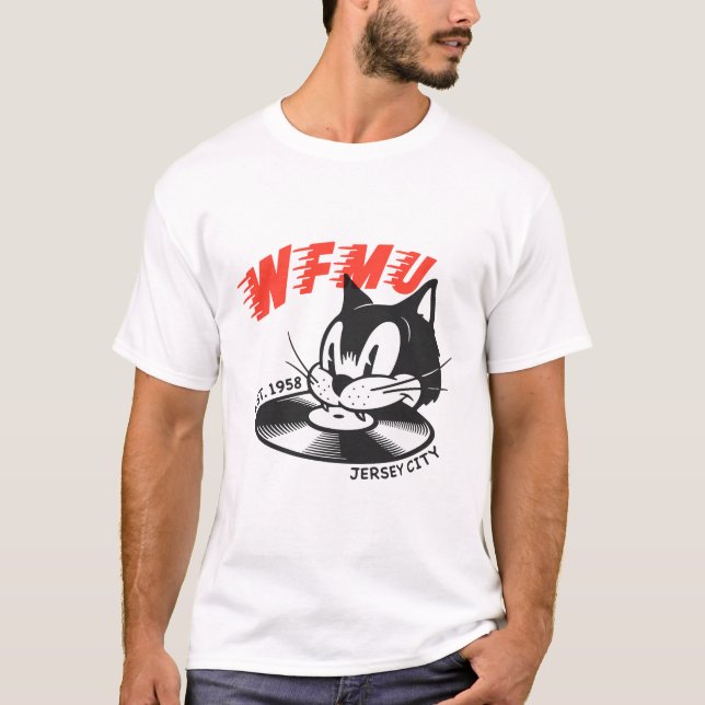Retro cat DJ spinning vinylskivor T-shirt (Framsida)