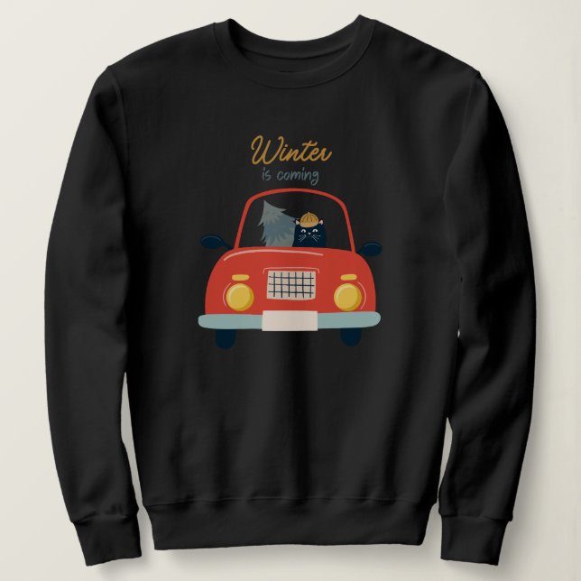 Retro Cat Driving Funny Classic Style Winter T Shirt (Design framsida)