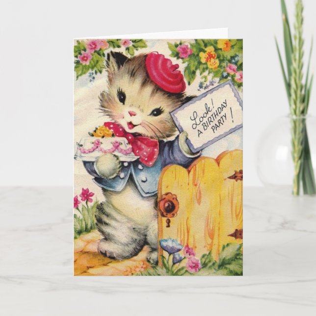 Retro Cat Födelsedagsfest inbjudan (Framsida)