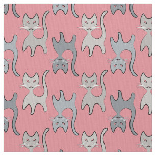 Retro Cat Graphic Mönster Grått Tyg