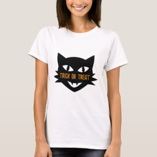 Retro Cat Halloween Bus eller godis T Shirt