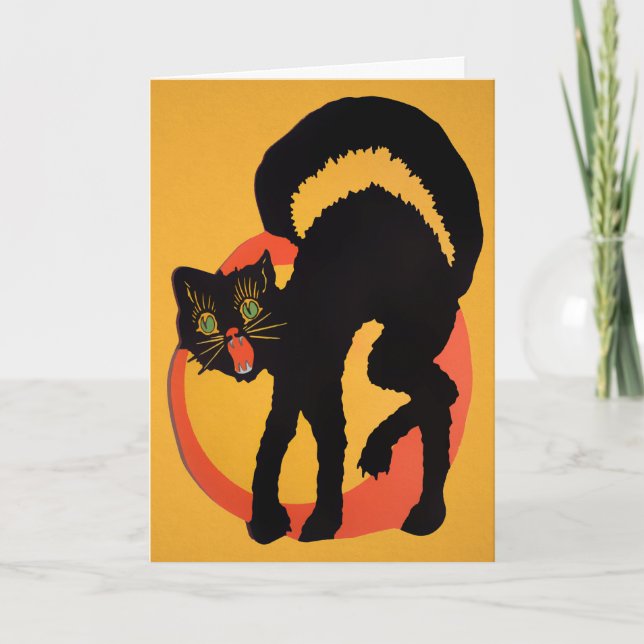 Retro Cat Halloween-kort Helgkort (Framsida)