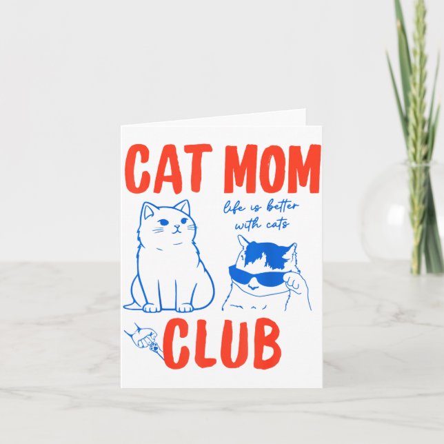 Retro Cat Mom Club Funny Cat Meme Mama Grandma Mot Kort (Framsida)
