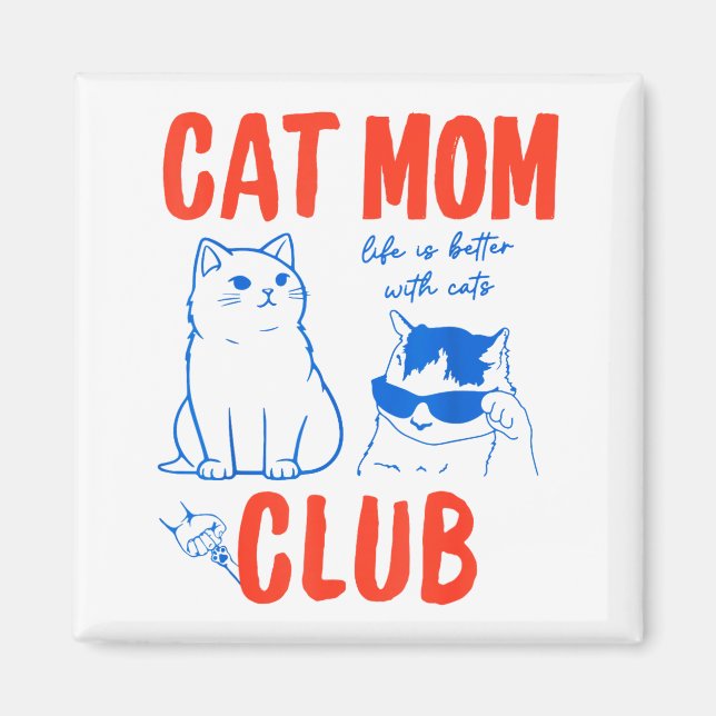 Retro Cat Mom Club Funny Cat Meme Mama Grandma Mot Magnet (Framsidan)