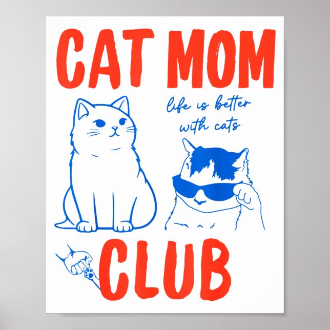 Retro Cat Mom Club Funny Cat Meme Mama Grandma Mot Poster (Framsidan)