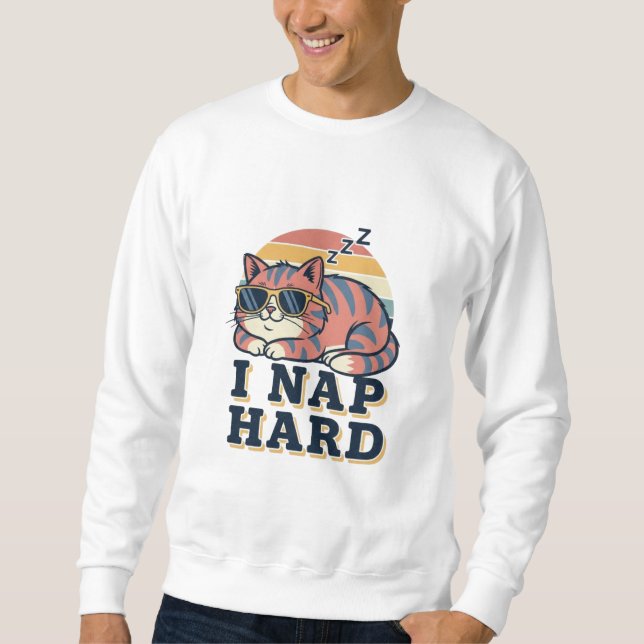 Retro Cat Nap Humor Men’s Sweatshirt (Framsida)
