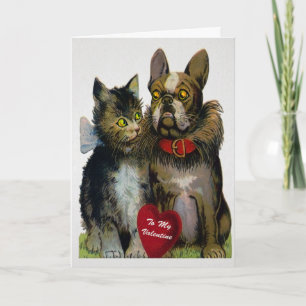 Retro Cat och Hund Valentine Day Card Helgkort