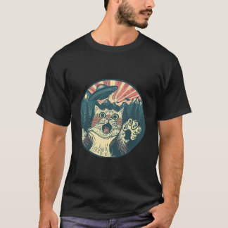 Retro Cat och Ufo Alien T Shirt