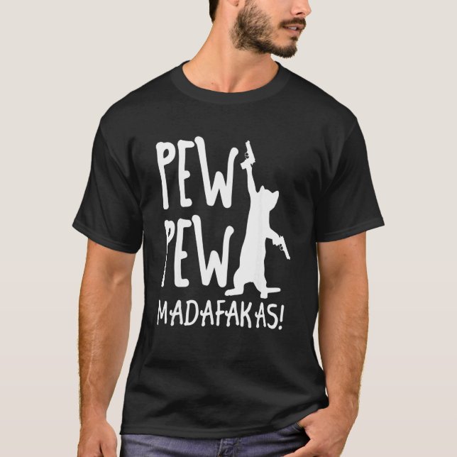 Retro Cat Pew Pew Madafakas   Crazy Kitten Cats   T Shirt (Framsida)