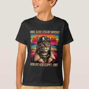 Retro Cat Pilot Mike Echo Oscar Whisky M.e.o.w T Shirt