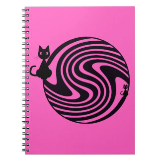 Retro Cat - Pink Psychedelic Swirl Anteckningsbok