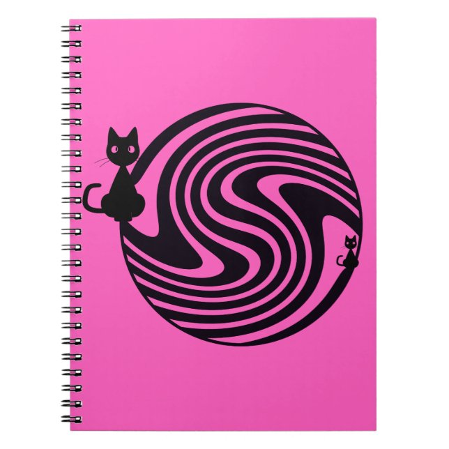 Retro Cat - Pink Psychedelic Swirl Anteckningsbok (Framsidan)