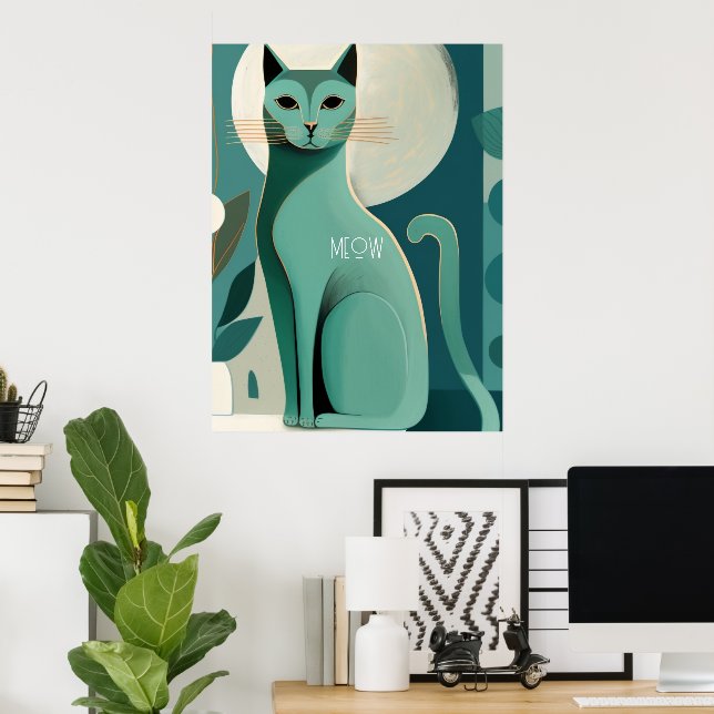 Retro Cat Print Poster för Cat Lovers Birthday (Hemmakontoret)