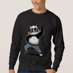 Retro Cat Rock n Roll Cat Lover Music Lång Ärmad Tröja