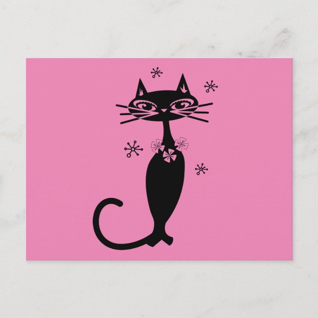 RETRO CAT ROSA POSTCARD VYKORT (Framsida)
