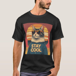 Retro Cat "Stanna Coola" T-Shirt - Vintage Solnedg