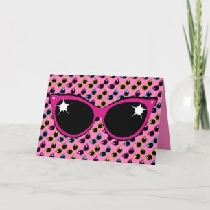Retro Cat Sunglasses Mönster med Rosa Kort