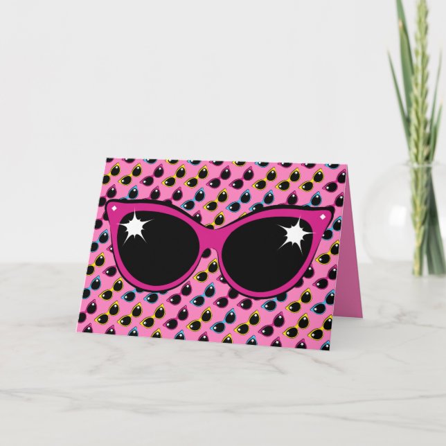 Retro Cat Sunglasses Mönster med Rosa Kort (Framsida)