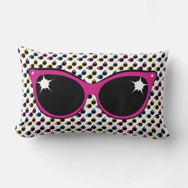 Retro Cat Sunglasses Mönster med Rosa Lumbarkudde (Framsida)