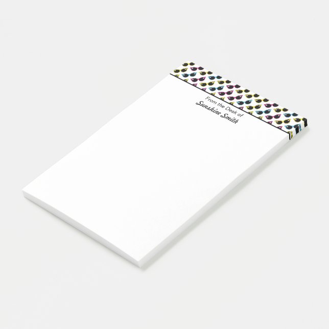 Retro Cat Sunglasses Mönster Personlig Post-it Block (Vinklad)