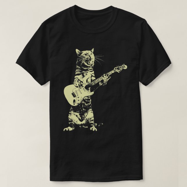 Retro Cat-uppspelning Bass Guitar Cat Guitarist Mu T Shirt (Design framsida)