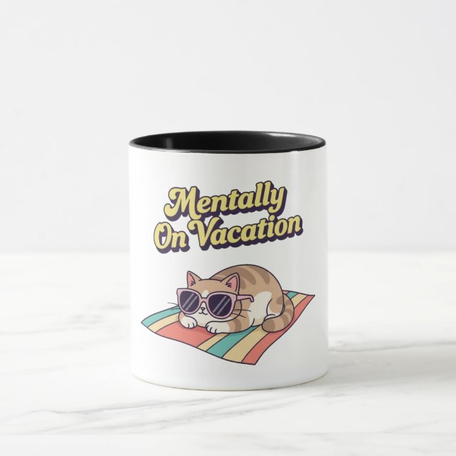 Retro Cat Vacation Brain Color Inside Mug Mugg (Center)