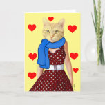 RETRO CAT WEARING A DRESS GIRLFRIEND BIRTHDAY CARD HELGKORT<br><div class="desc">RETRO GINGER KATTUNGE BIRTHDAY CARD.FOR GIRLFRIEND</div>
