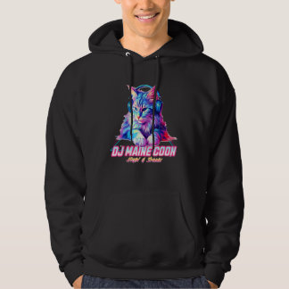 Retro Cat with Headphones Music DJ Maine Coon Cat Hoodie