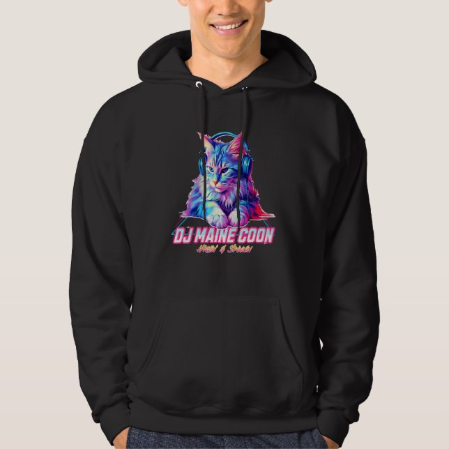 Retro Cat with Headphones  Music DJ Maine Coon Cat Hoodie (Framsida)