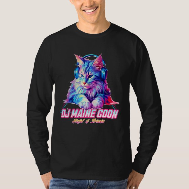 Retro Cat with Headphones  Music DJ Maine Coon Cat T Shirt (Framsida)