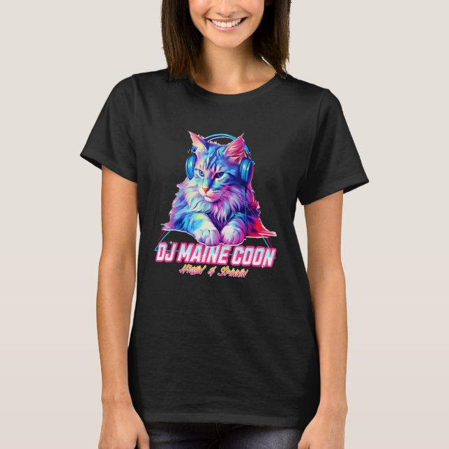 Retro Cat with Headphones  Music DJ Maine Coon Cat T Shirt (Framsida)