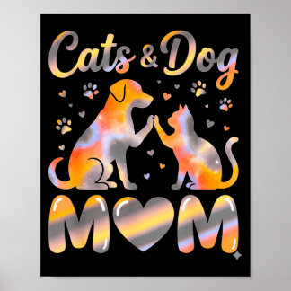 Retro Cats and Dogs Mom Paw Print Pet Lover Poster