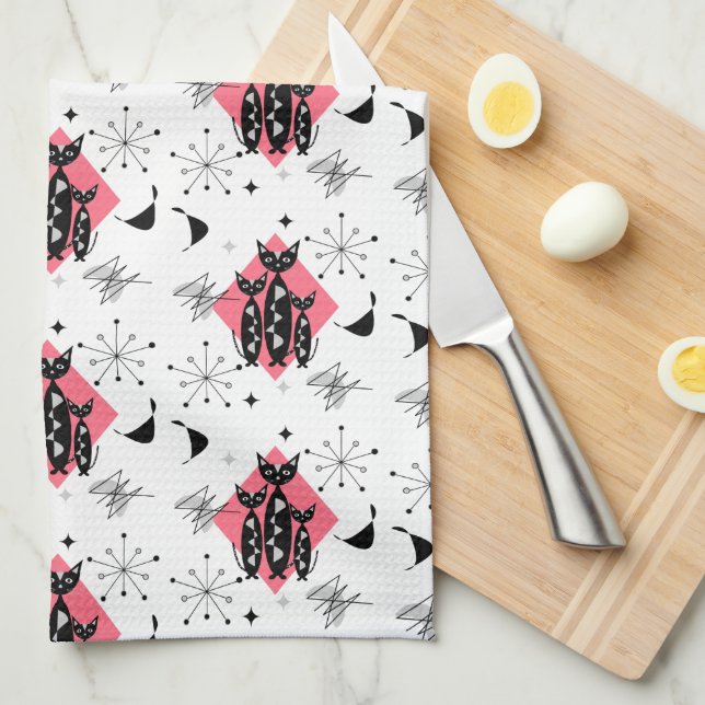 Retro Cats Atomic Starburst Modern Mid Centres Kökshandduk (Vikt i Fjärdedel)