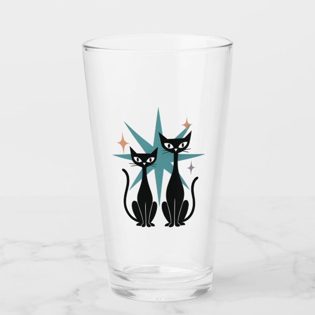 Retro Cats Blue Atomic Starburst Glass | Mellancen Glaskopp (Framsida)