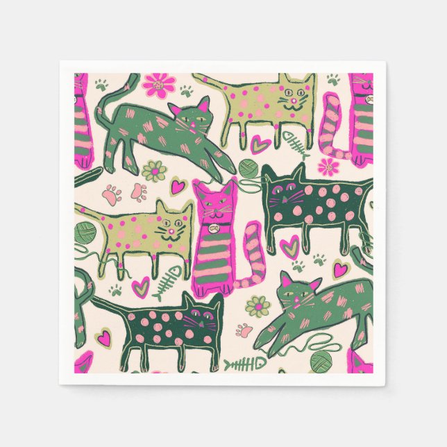 Retro Cats Design Pappersservett (Framsidan)