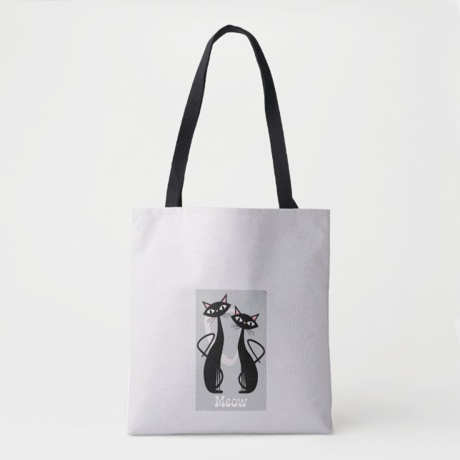 Retro Cats Funny Tote Bag - Uppspelning och Snyggt Tygkasse (Framsida)