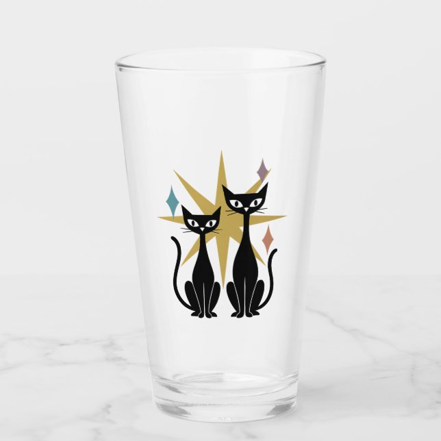 Retro Cats Guld Atomic Starburst Glass | Mellancen Glaskopp (Framsida)
